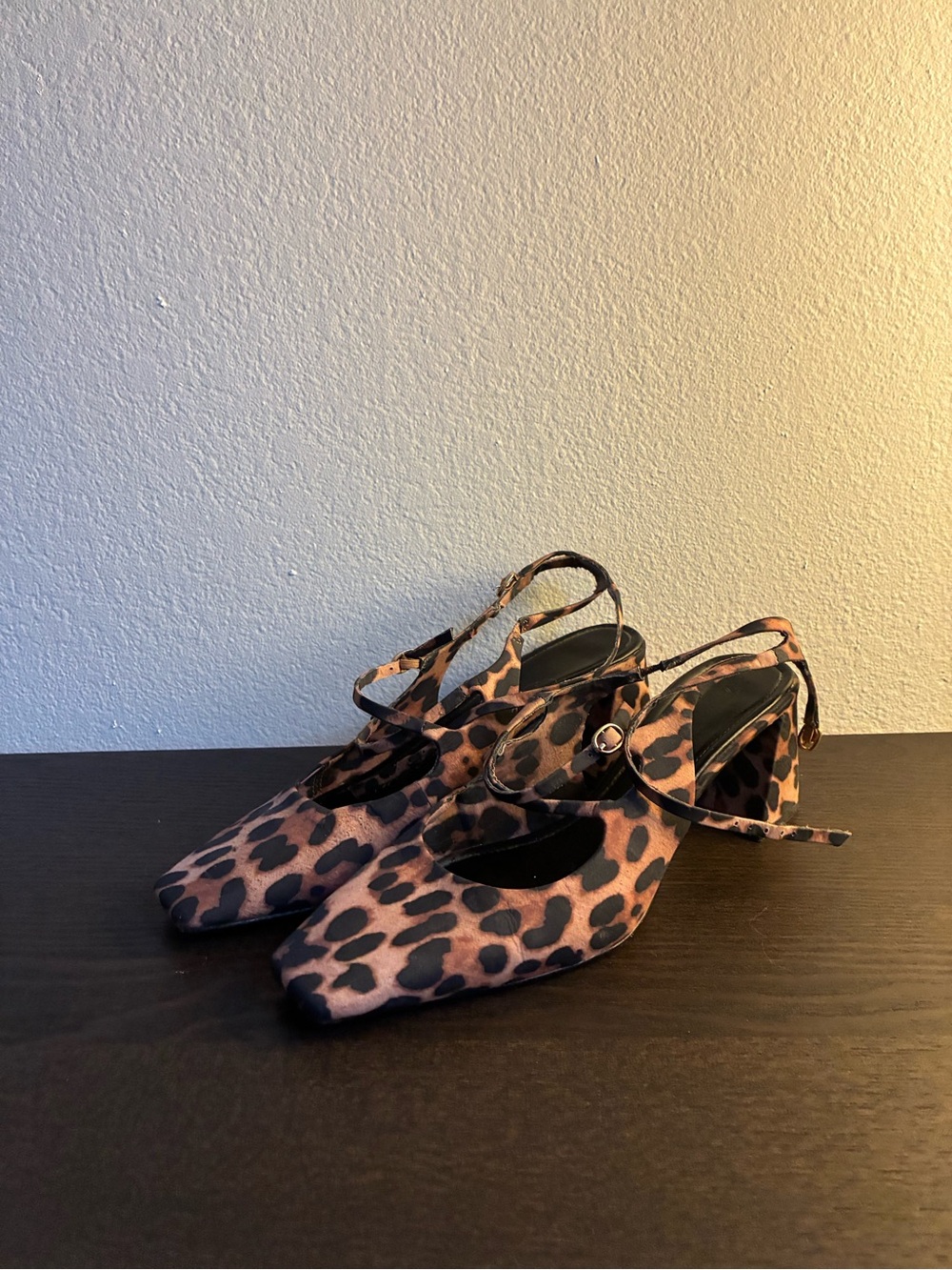Zara Leopard-Print Ankle-Strap Block Heel Pumps - Brown/Black - Picture 2 of 4